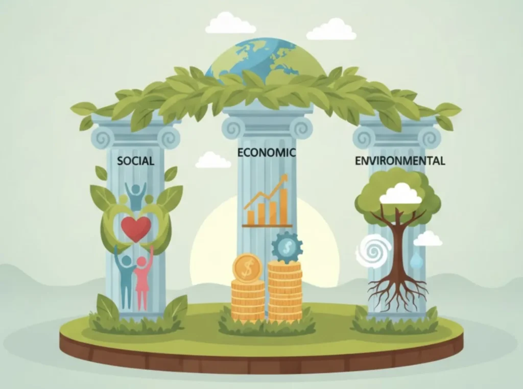 Sustainability is often described through&nbsp;the three pillars of&nbsp;social, economic, and environmental factors.