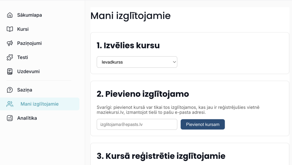 Pievieno savus izglītojamos